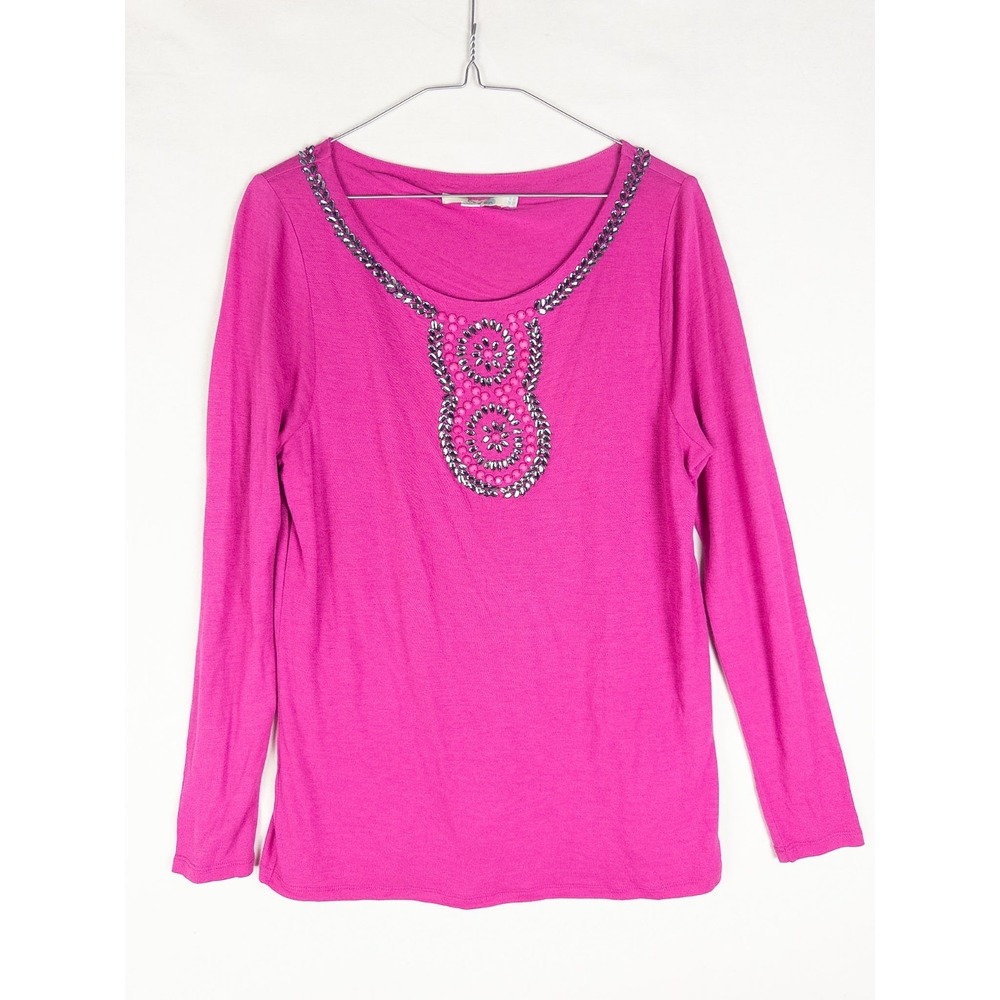 Boden Emebellished Top Pullover Womens 10 Purple Long Sleeve Viscose Wool Casual